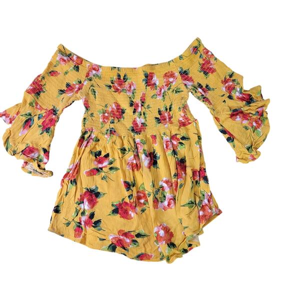 Ambiance medium yellow floral off the shoulder blouse - Picture 1 of 6